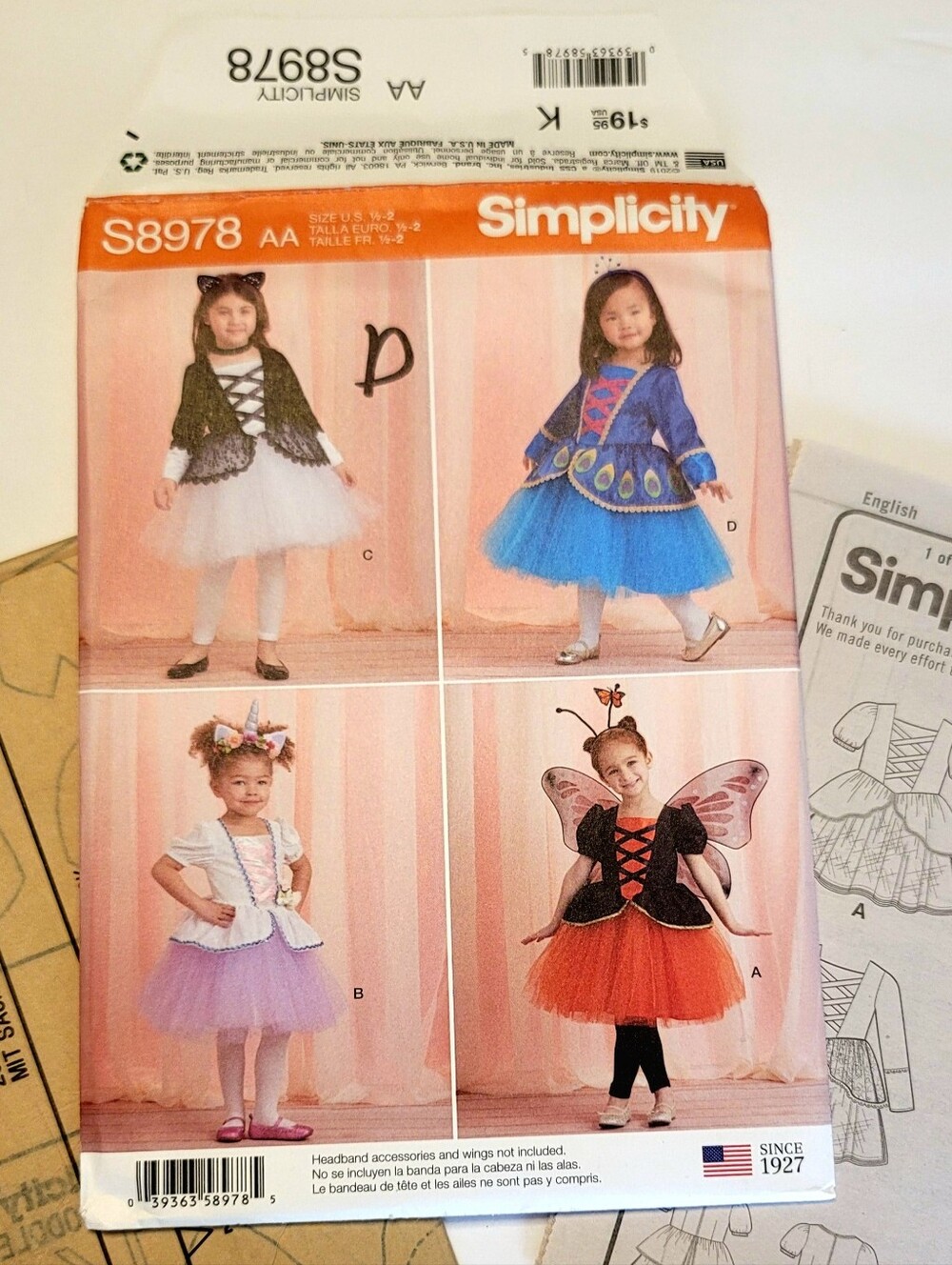 Simplicity S8978 Sz 1/2 -2 Toddler Costumes Dresses & Tulle Skirts Princess Etc